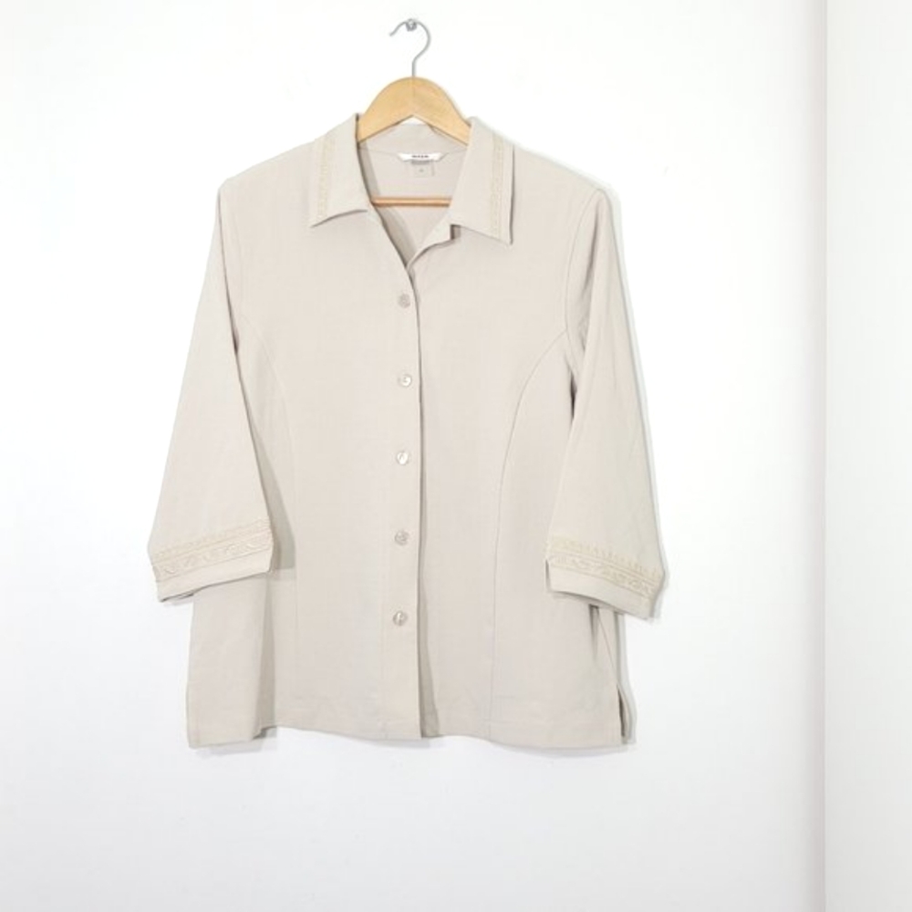 Alia Vintage Blouse Light Cream Retro Button-Down Shirt Light Weight Plus Sz 16